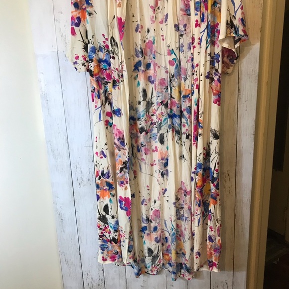 Umgee Women's Kimono Boho Watercolor Pink Floral Open-Front Duster Cardigan | S - Picture 4 of 12